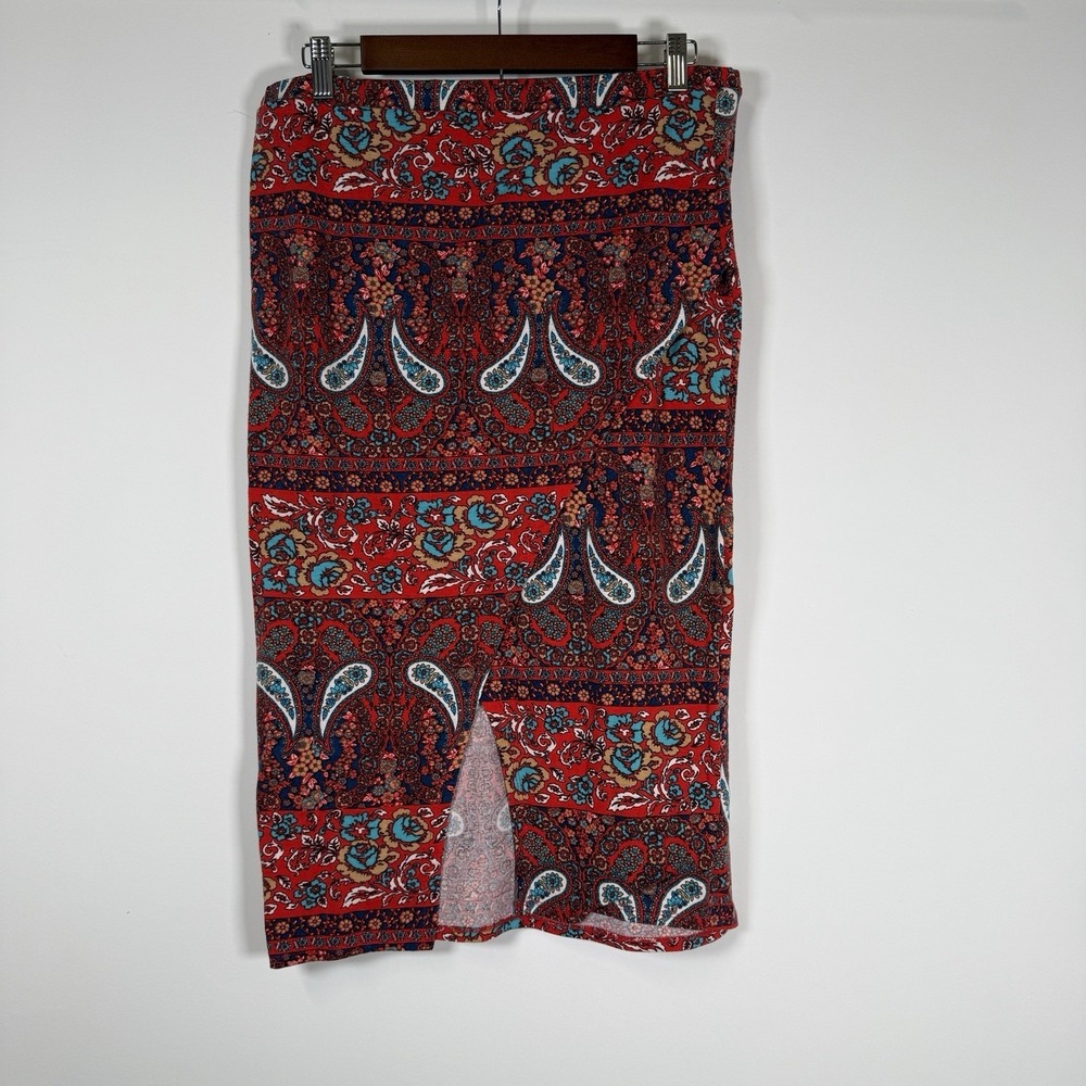 Ultra Teeze Fitted Paisley Skirt Multi Color‎ Stretchy Size Large